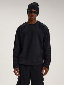 Musero Crew Neck Long Sleeve Drop Shoulder Large Back Graphic Print Tshirt SPRING SUMMER Essentials - Black - View 4