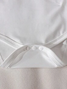 SHEIN 5pcs/Set Newborn Baby Girls' Soft Comfortable Solid Color Envelope Collar Short Sleeve Bodysuit, Casual Daily Wear, Layering, Easy On/ Short Sleeve Shorts, Spring/Summer - White - View 6