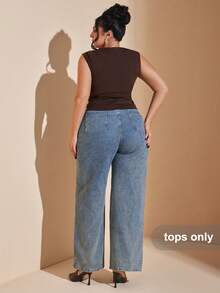 SHEIN BAE Áo không tay dáng suông cổ lệch với điểm nhấn kim loại. - Cà phê nâu - Xem 3