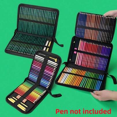 2pcs 72 Hole+120 Hole Pencil Curtain Color Pencils Pen Holder Portable Folding Sketch Pen Pencil Case Black Oxford Cloth Art Students Special School Supplies Storage Bag Large Capacity Pen Insert Bag