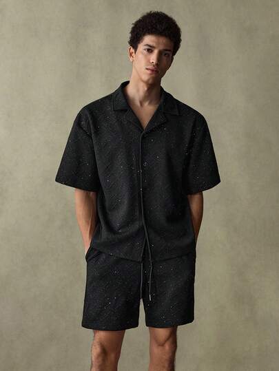 SWAVVY Men's Short Sleeve Single-Breasted Shirt And Drawstring Waist Shorts Casual Suit