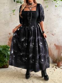 Whyspr Vestido de talla grande con ojales y empalme en 2 en 1 estilo punk - Negro - Ver 5