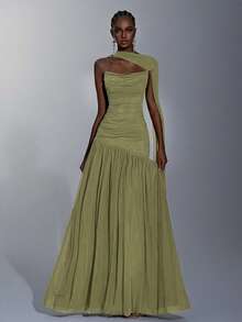 Elitara Elegant Wine Red Minimalist High-Elastic Mesh Strapless Ruched Waist A-Line Dress, Suitable For Dates, Singles Parties, Weddings, Formal Events