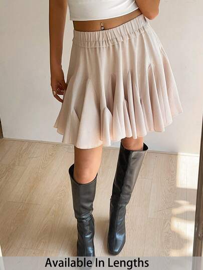 SHEIN Tall CURVE Plus Size Women Solid Color Elastic Waist Ruffle Hem Casual A-Line Skirt