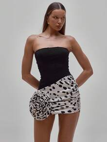 MUSERA 束身细节动物纹印花修身无肩带抹胸迷你连衣裙，适合派对、性感、夜生活、优雅场合、情人节、新娘、婚礼、订婚、情人节、夏季等场合。 - 彩色 - 查看 1