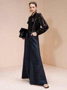 Arave 女士休闲粗花呢裤，春秋季 - 藍色 - 查看 2