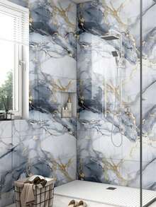 10片0.9平方米白色瓷砖和大理石贴纸，防水防潮铝塑板装饰墙面，装修贴纸可撕贴墙板，墙纸，春季装饰品，让您的家焕然一新，Rama装饰贴纸 - 藍金色 - 查看 6