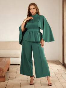 Roveilla 大码优雅中东风收腰衬衫长裤两件套，秋季款 - 綠色 - 查看 4