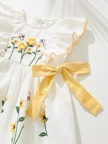 Cozy Pixies 女婴碎花印花短袖收腰连衣裙 - 黃色 - 查看 3