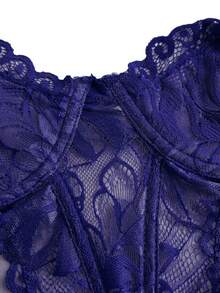 SHEIN 2pcs/Set Women's Sexy Solid Color Lace Sheer Corset - Purple - View 6