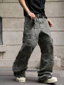 Manfinity EMRG Men's Denim Camouflage Wide Leg Pants - Light Wash - View 5