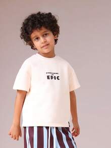 SUMWON 男童印花T恤搭配阔腿裤套装，Everything Epic印花短袖圆领休闲装，条纹下装，夏季 - 彩色 - 查看 3