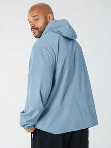 EASEVO 加大码男士休闲梭织连帽半拉链宽松插肩袖夹克，适合春秋季日常穿着 - 藍色 - 查看 7