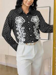 Modelyn Fashionable New Polka Dot Embroidered Black Blouse For Women - Black - View 7