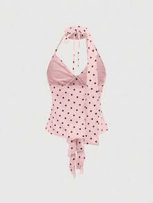 ROMWE Spring/Summervalentine's Daypolka DotSexy Y2K Polka Dot Chiffon Allover Print Ruffle Collar Design Women Camisole - Pink - View 2