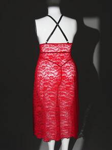 SHEIN 2pcs Plus Size Lace Wireless Sexy Lingerie Set, Valentine's Day - Red - View 9