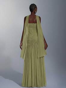 Elitara Elegant Wine Red Minimalist High-Elastic Mesh Strapless Ruched Waist A-Line Dress, Suitable For Dates, Singles Parties, Weddings, Formal Events