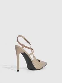 CUCCOO SZL Women's Pointed Toe High Heel Shoes, Shiny Black Material, Fashionable Sexy Nightclub Party Runway Ankle Strap Super High Heel Pumps For Christmas Valentine's Day - 7639 Stone pattern apricot 12 - View 8