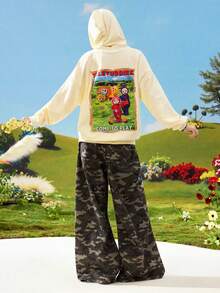 Teletubbies X ROMWE SpringgraphicSpringWomen's Cute Beige Cartoon Pattern Zip-Up Sweatshirt - Beige - View 4