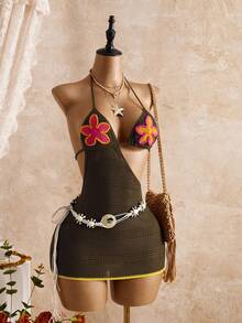 Bellisia Women's Halter Tie Backless Floral Print Hollow Out Sexy Vacation Coverup Dress - Multicolor - View 5