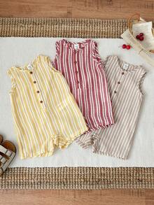SHEIN 3pcs/Set Newborn Unisex Baby Casual Striped Sleeveless Romper, Summer Basic Bodysuit Set - Multicolor - View 5