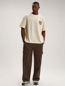 Musero Crew Neck Short Sleeve Graphic Print Drop Shoulder "BREAK THE RULES" Tshirt SPRING SUMMER - Apricot - View 5