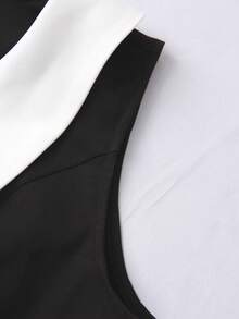 GlowEve 女士优雅撞色领3D立体花卉装饰无袖背心 - 黑與白 - 查看 4