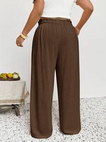 SHEIN Frenchy Plus Size Women Casual Ruffle Waist Tie Pants Fall - Rust Brown - View 5