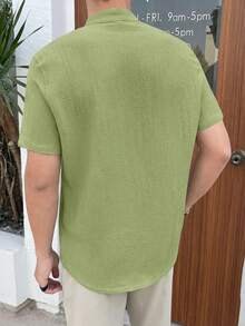 Manfinity VCAY 男士纯色短袖单排扣休闲梭织衬衫 - 綠色 - 查看 3