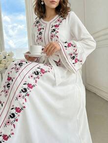 Sparklyn Váy dài tay cổ tròn in hoa giản dị dành cho bé gái tuổi teen, mùa thu - trắng - Xem 3