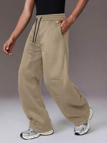 STYNVO 男士休闲纯色宽松抽绳腰运动裤 - 杏色 - 查看 4