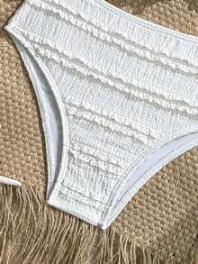 SHEIN 少女纹理针织杏色吊带背心式泳衣套装