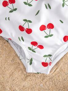 Emery Rose Kids Emery Rose Kids 女婴樱桃印花荷叶袖连体泳衣 - 彩色 - 查看 4