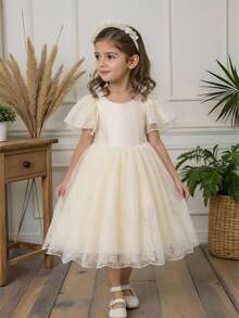 Glamorique Kids Đầm dự tiệc midi màu mơ thanh lịch cho bé gái với cổ tròn và tay phồng, đầm midi dự tiệc màu trắng ngà cho bé gái, cổ tròn, tay phồng lửng, gấu xòe, chất liệu jacquard, thích hợp mặc hàng ngày, đầm công chúa cho bé gái, đầm, thời trang xuân/hè 26, mềm mại, lễ hội, đầm màu mơ, trang phục mùa hè, đầm mùa hè, vải organza jacquard lễ hội, đầm dạ hội, đầm jacquard thanh lịch, thích hợp cho các bữa tiệc sang trọng và các dịp đặc biệt ở Trung Đông, Châu Âu và Mỹ. - Màu be - Xem 6