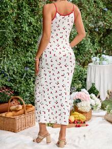SHEIN Maternity Cherry Print Fitted Casual Camisole Dress - Multicolor - View 2