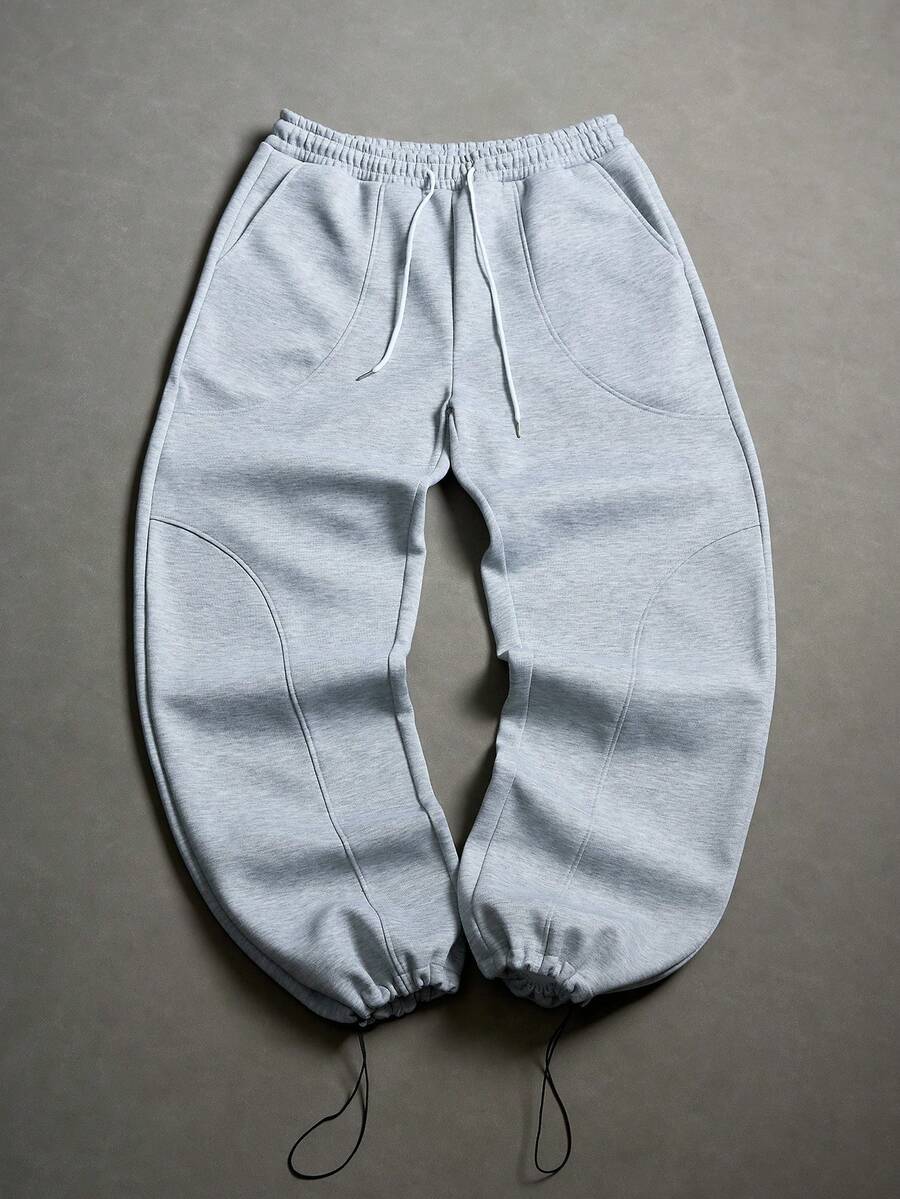 STYNVO 男士纯色抽绳腰带口袋宽松运动裤 - 灰色 - 查看 1