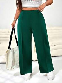 Solflare Quần dài ống đứng màu trơn tối giản dành cho nữ cỡ lớn, thích hợp cho lễ tốt nghiệp, tựu trường, hoặc trang phục giáo viên mùa thu/đông. - Màu xanh lá cây đậm - Xem 3