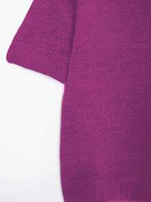 INAWLY Áo dệt kim tay ngắn cổ tròn màu trơn dành cho nữ, kiểu dáng thường ngày. - Màu tím hoa cà - Xem 3