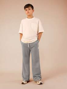 SUMWON Relaxed Fit Weite Bein Fleece Jogginghose mit Kordelzug Taille und Seitentaschen für bequemen Alltagsgebrauch und Lässig Urlaub - Grau - Übersicht 3