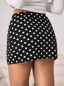 Aidyla 女士波点拼接时尚百搭约会/外出迷你裙 - 黑色 - 查看 2