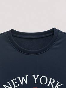 Open Phase 男士休闲街头百搭纽约英伦元素印花圆领套头衫 - 藏蓝色 - 查看 4