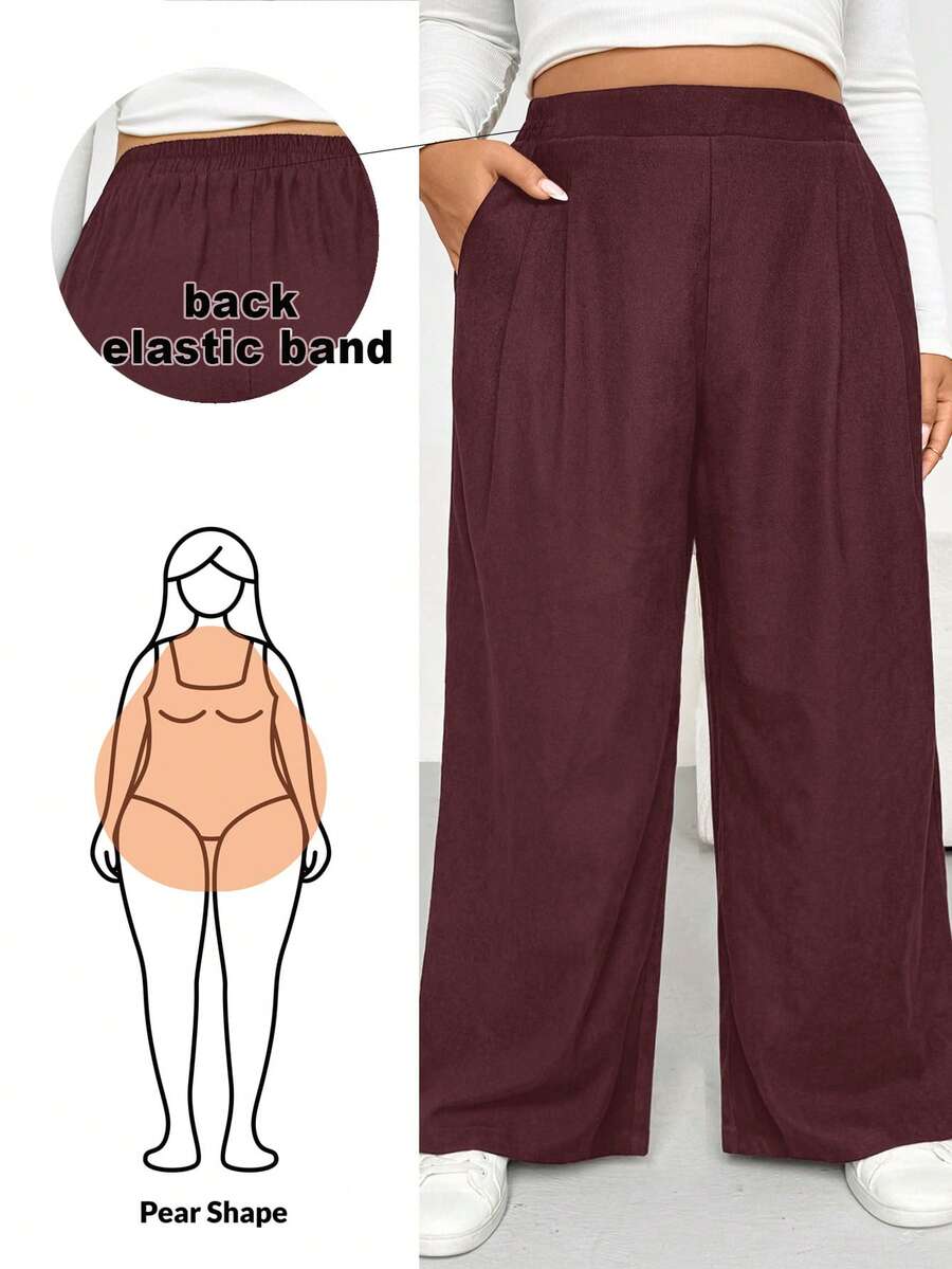 Shapeblank Quần ống rộng màu đen dành cho nữ cỡ lớn, thời trang thu đông, dáng rộng thoải mái, cơ bản, đa năng, tôn dáng, chất liệu vải mềm mại, cạp chun, thích hợp mặc hàng ngày, phối đồ mùa thu, quần nữ, kiểu dáng đơn giản. - Màu Đỏ Sâu - Xem 1