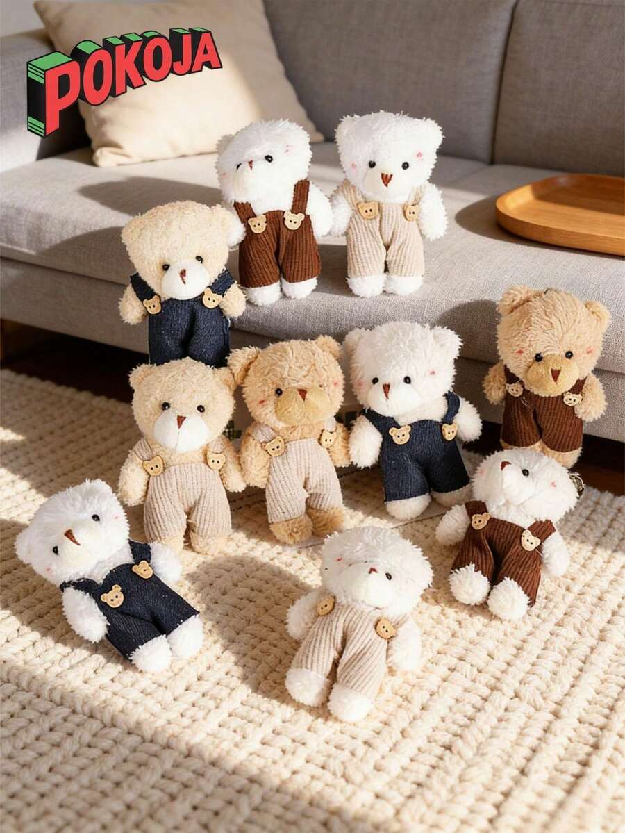 4.7英寸可爱腮红吊带裤小熊毛绒钥匙扣挂件，带可爱腮红的吊带熊玩具，情人节、毕业礼物、派对小礼物、DIY手工、圣诞礼物、可爱装饰、圣诞装饰品 - 彩色 - 查看 1