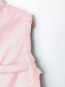 GlowEve CURVE Plus Size Elegant Commuter Solid V-Neck Fringe Trim Vest Jacket Cotton Women Clothing Women Vest Women Summer 2 Pieces Sets Vest And Pants Set - Pink - View 4