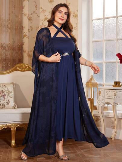 Reflora 大码女式镂空网纱睡袍和吊带连衣裙优雅两件套