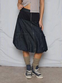 COUREZ Falda cargo de mezclilla azul oscuro / Ropa de invierno Y2K para mujeres, conjunto de ropa cómoda para rave, faldas para salir de mujer, faldas de verano - Azul Marino - Ver 5