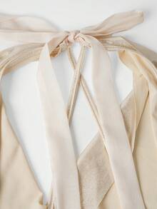 Modelyn Sexy Backless Draped Neck Glitter Draped Women Top - Champagne - View 5