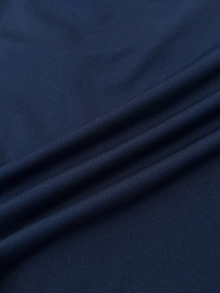 SHEIN Tween Girls' Blue Knit Ruched Bust Lace Trim Form-Fitting Long Sleeve Versatile T-Shirt Top - Navy Blue - View 6