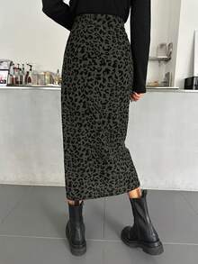 DAZY 女士豹纹休闲宽松半身裙 - 軍綠色 - 查看 2