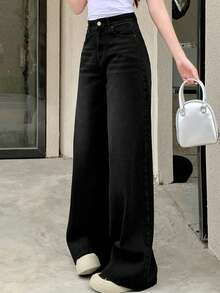 DAZY Women's Casual Loose Korean Style Washed Denim Jeans - Dark Grey - View 1